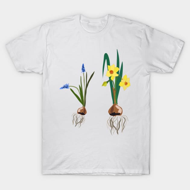 Spring flowers daffodils and muscari T-Shirt by Orangerinka